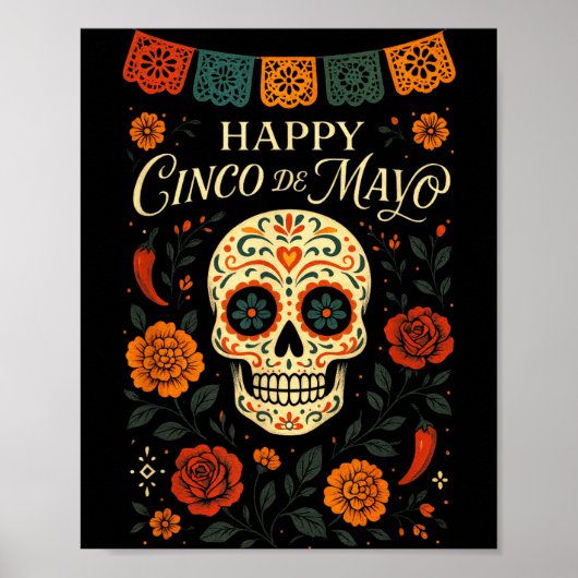 Poster Joyeux Cinco De Mayo - Fête de crâne (Devant)