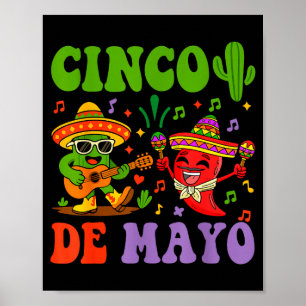 Poster Joyeux cinco de mayo mexicain cactus et poivre