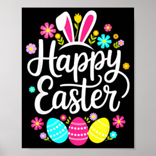 Poster Joyeux citations de Pâques oeuf mignon lapin flora
