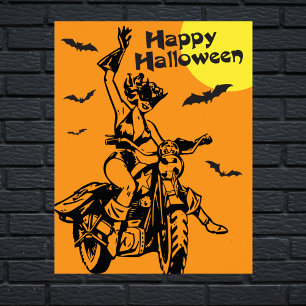 Poster Joyeux costume de chatte femme moto Halloween