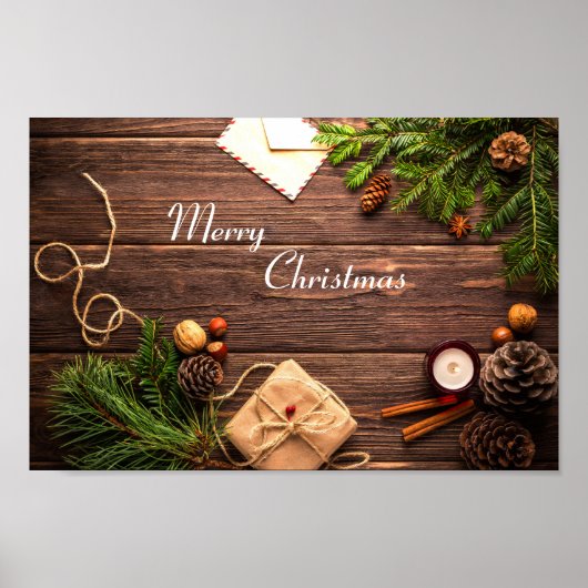 Poster Joyeux Design en bois de Noël (Devant)