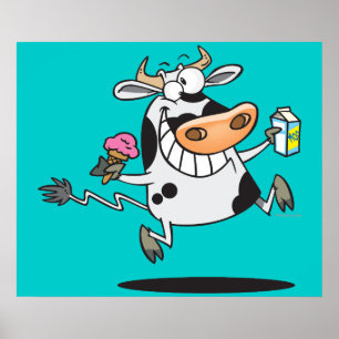 Poster joyeux dessin de vache laitière caricature crème g