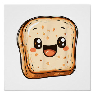 Poster Joyeux dessin en tranches de pain souriant toast