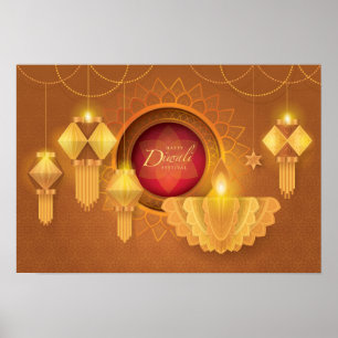 Poster Joyeux Diwali Papercut Lanterns