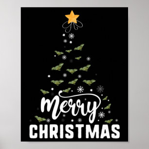 Poster Joyeux dragon à oreilles Arbre de Noël Famille Noë