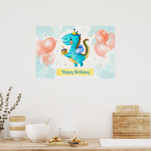 Poster Joyeux dragon d'anniversaire (Cuisine)