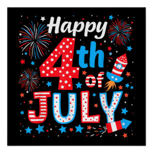 Poster Joyeux drapeau américain 4 juillet patriotique USA