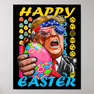 Poster Joyeux drapeau lapin patriotique de Pâques Trump