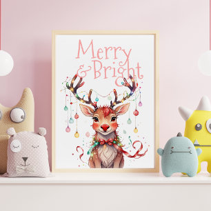 Poster Joyeux et brillant Cute Reindeer Festif Festif Lum