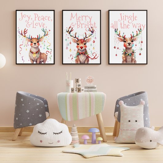 Poster Joyeux et brillant Cute Reindeer Festif Festif Lum