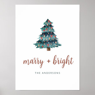 Poster Joyeux et lumineux   Boho Christmas Tree and Scrip