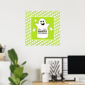 Poster Joyeux Fantôme, fête d'Halloween verte (Bureau à domicile)