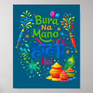 Poster Joyeux festival holi couleurs inde bura na mano ho
