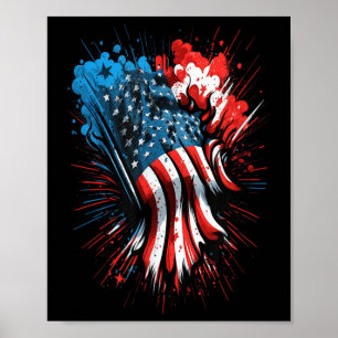 Poster Joyeux feu d'artifice commémoratif américain Drape