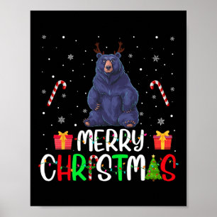 Poster Joyeux feux de Noël Ours Reindeer Casquette Xmas P