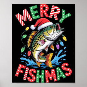 Poster Joyeux Fishmas Chapeau de Père Noël B Pêche Noël P