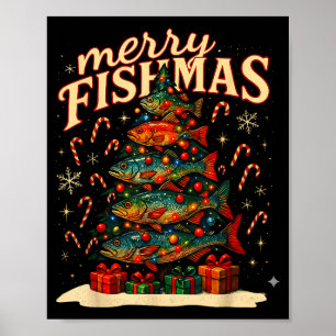 Poster Joyeux Fishmas drôle de pêche design de Noël
