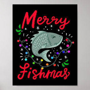Poster Joyeux Fishmas Drôle de sapin de Noël lumières Poi