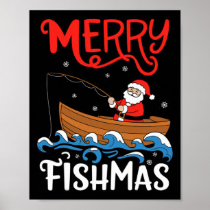 Poster Joyeux Fishmas Noël drôle de Père Noël pêche