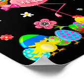 Poster Joyeux Flamant rose de Pâques avec Oeufs de Pâques (Coin)