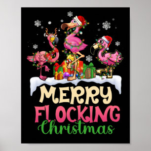 Poster Joyeux flockage Noël Reindeer Père Noël Flamant ro