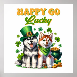 Poster Joyeux Go Lucky Cute Husky St. Patricks Day