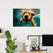 Poster Joyeux Golden Retriever nager sous l'eau (Bureau à domicile)