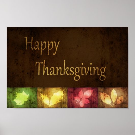 Poster Joyeux Grunge de feuilles de Thanksgiving (Devant)
