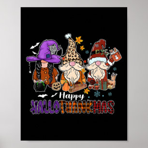 Poster Joyeux Hallothankmas Gnomeis Halloween Thanksgivin