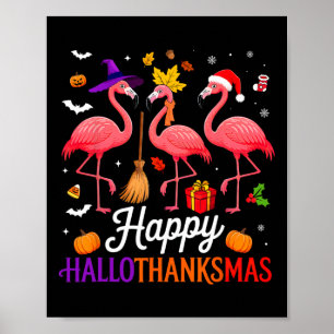 Poster Joyeux Hallothanksmas Amoureux de Flamant Hallowee