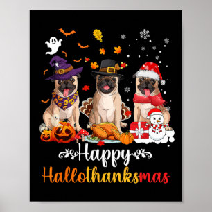 Poster Joyeux Hallothanksmas Carlin Chien Halloween Noël
