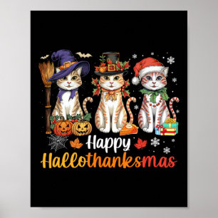 Poster Joyeux Hallothanksmas Chats Halloween Action de gr