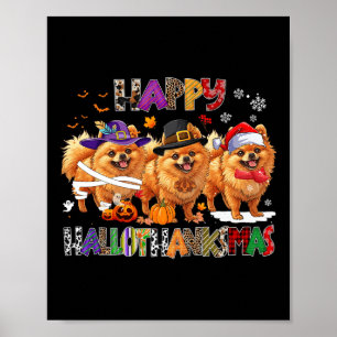 Poster Joyeux Hallothanksmas Chien Poméranien Halloween C
