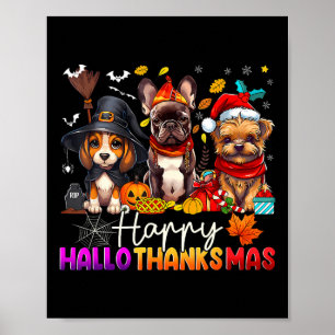 Poster Joyeux Hallothanksmas Chiens Halloween Thanksgivin