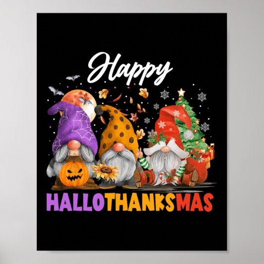Poster Joyeux Hallothanksmas Gnome Halloween Thanksgiving (Devant)
