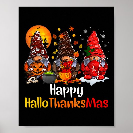 Poster Joyeux Hallothanksmas Gnomes Halloween Thanksgivin (Devant)