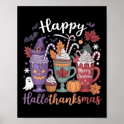 Poster Joyeux Hallothanksmas Halloween Lover café femmes (Devant)
