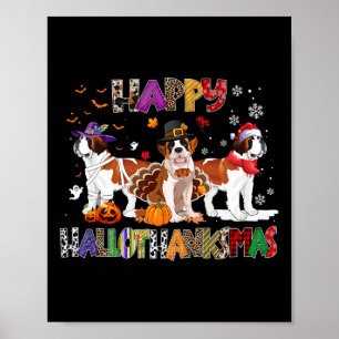 Poster Joyeux Hallothanksmas Saint Bernard Chien Hallowee