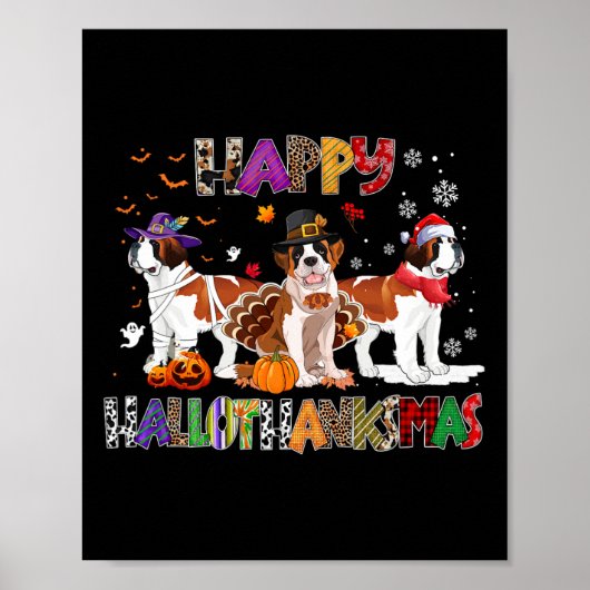 Poster Joyeux Hallothanksmas Saint Bernard Chien Hallowee (Devant)