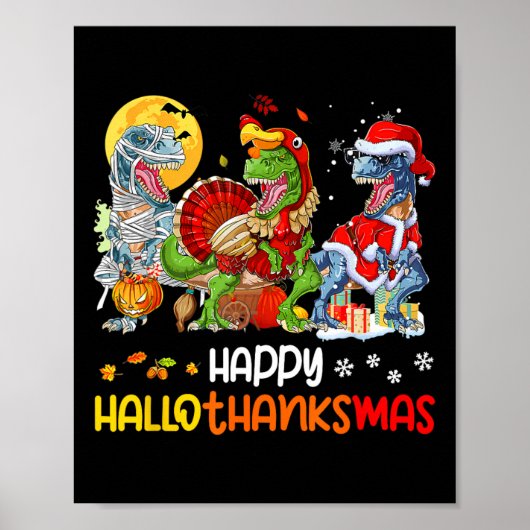 Poster Joyeux Hallothanksmas Thanksgiving Dinosaur T Rex (Devant)