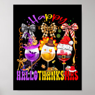 Poster Joyeux Hallothanksmas Verre à Vin Halloween Thanks