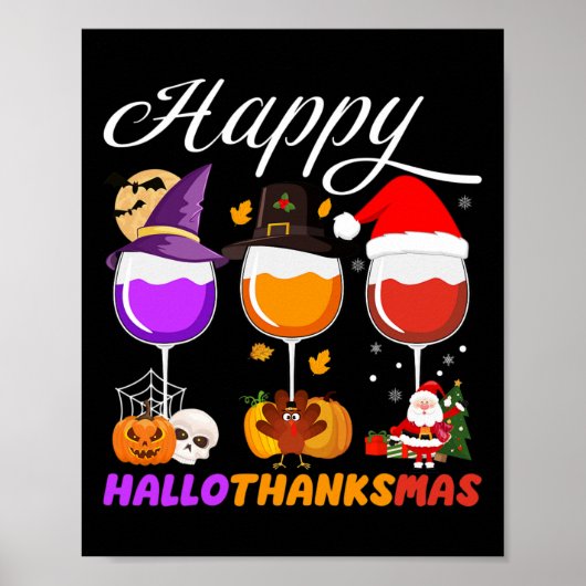 Poster Joyeux Hallothanksmas Verre Halloween Thanksgi (Devant)