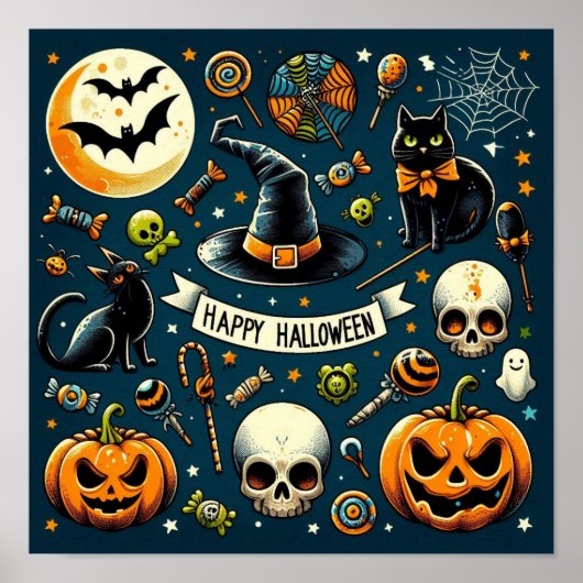 Poster Joyeux Halloween Amusant & Épouvantable (Devant)