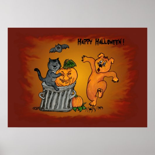 Poster Joyeux Halloween avec Cat Bat Dog et Spider (Devant)