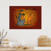 Poster Joyeux Halloween avec Chat Chat Chien et Araignée (Cuisine)