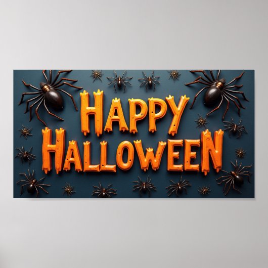 Poster Joyeux Halloween avec des araignées (Devant)