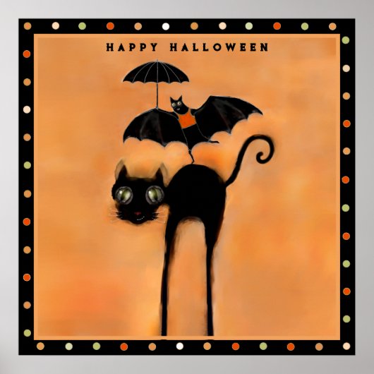 Poster Joyeux Halloween Chat Noir et Acrobate (Devant)