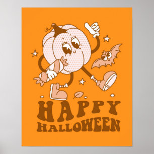 Poster Joyeux Halloween Citrouille de points de Polka ré
