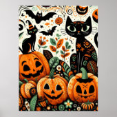 Poster Joyeux Halloween Citrouille Patch Chat Noir (Devant)
