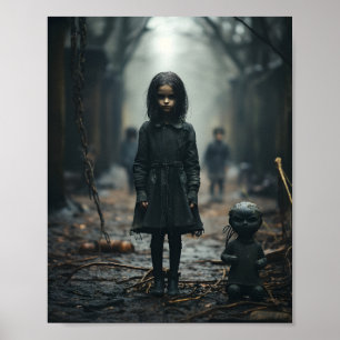 Poster Joyeux Halloween Déplaisant petit visage enfant
